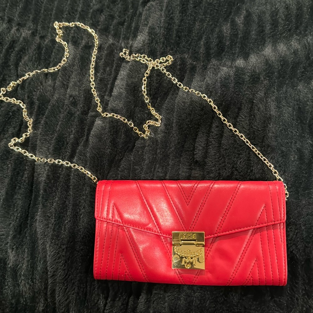 MCM red wallet on chain crossbody